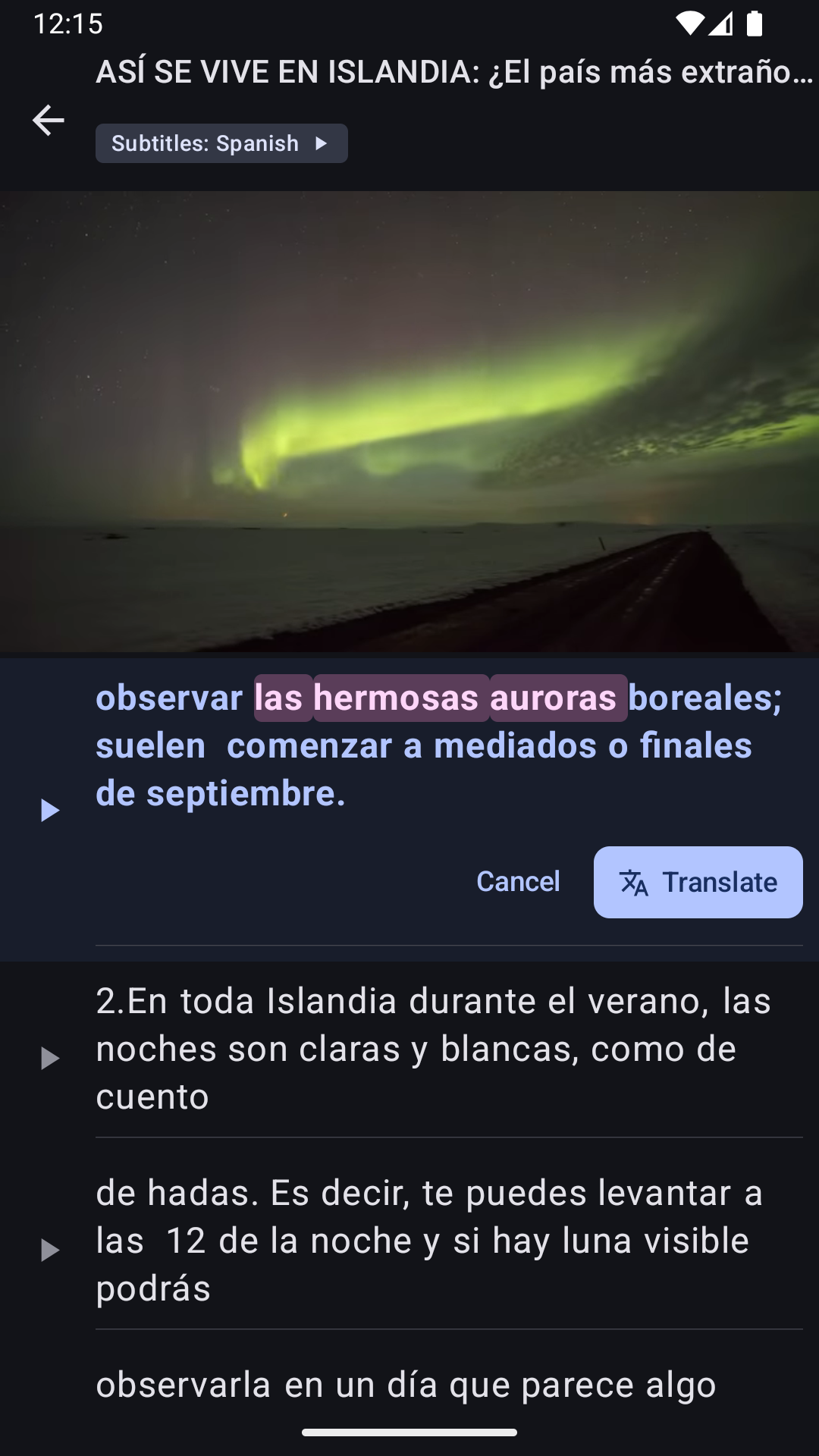 VidWord Mobile App Preview - Interactive video player with language learning subtitles